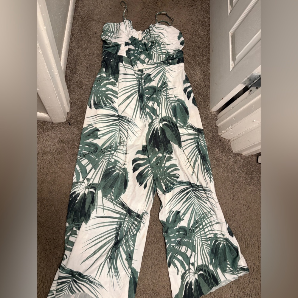 Tropical Leaf Print Women's Jumpsuit